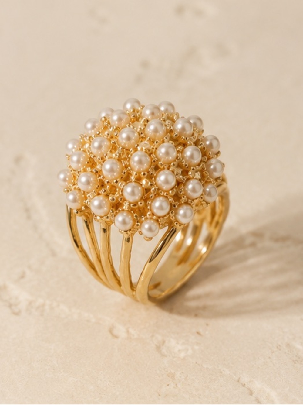 Gold Pearl Cluster Dome Ring